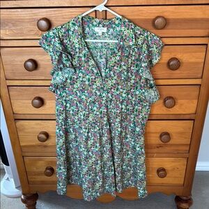 Umgee Floral V-Neck Ruffle Sleeve dress